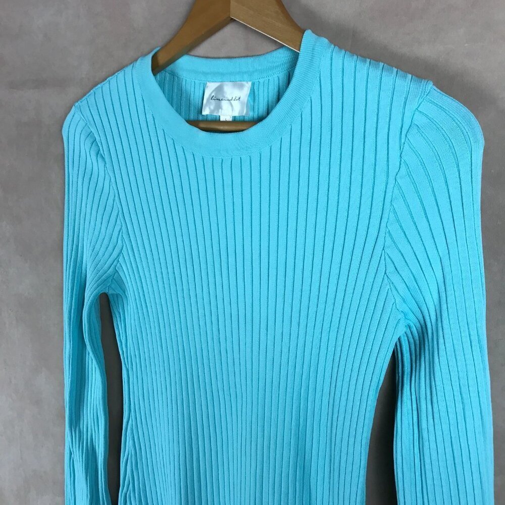 Line & Dot Long Sleeve Ribbed Lana Sweater Mini Dress Sky Blue LARGE - Picture 5 of 6